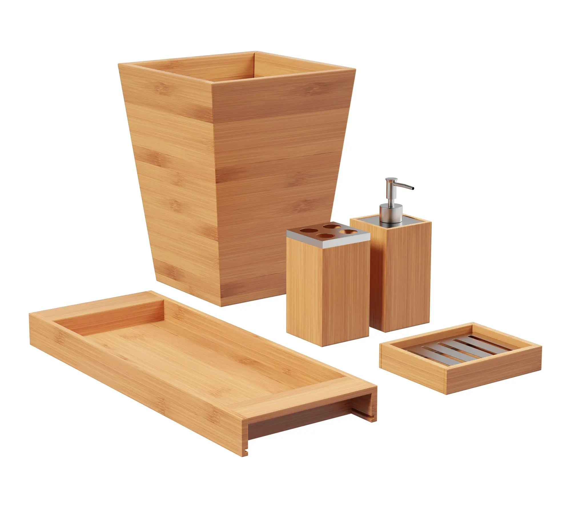 Lavish Home 5-Piece Bathroom Bamboo Vanity Accessory Set