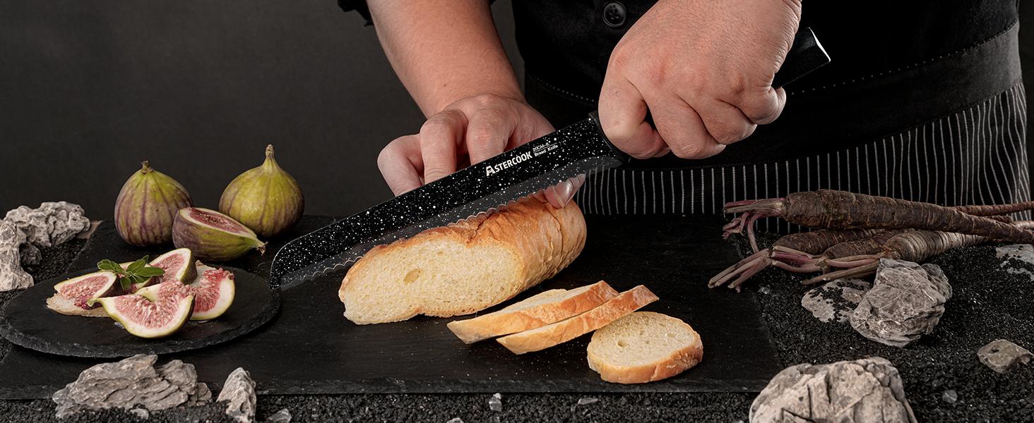 Astercook Knife Set, 6 Piece Kitchen Knife Set, Aesthetic Blade Knife Block Stainless Steel