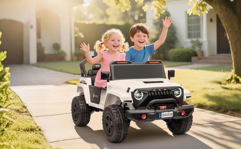 Qaba Kids 24V 2-Seater Kids Ride on Car, Weight Capacity 132 lbs, Battery Powered, Off-Road Vehicle with Remote Control, LED Lights, Spring Suspension, MP3/USB Music