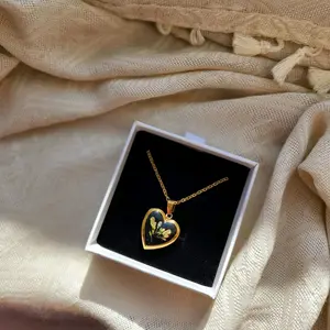 Real Pressed Flower Meadow Rue 18k Stainless Steel Gold Plated Locket