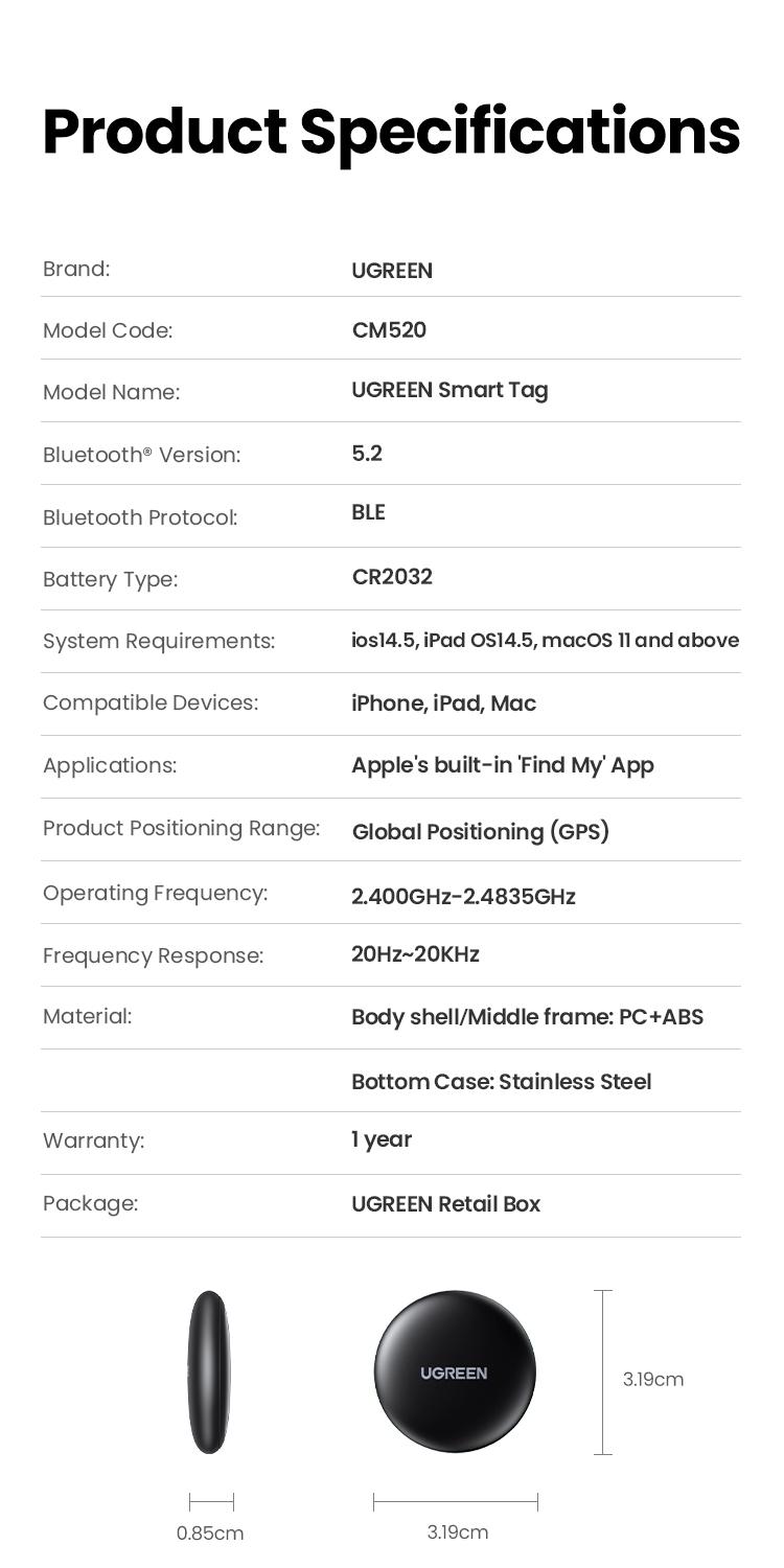 UGREEN 2Pack FineTrack Smart Finder Compatible with Apple Find My (iOS Only) Keys Finder and Item Locator for Luggage, Backpack, Suitcases, Replaceable Battery (Black)nder Smart Tag for Key Luggage Passport，TikTokShopBlackFriday ,TikTokShopHolidayHaul