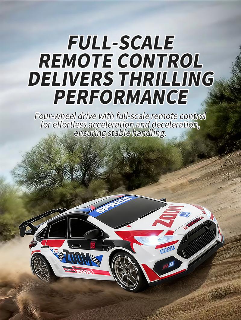 BRRRRT Mini Remote Control Rally Car, Realistic Design with 4WD System, All-Terrain Performance, Shock-Absorbing Structure, Equipped with Sound and Light Effects, Includes Rally and Racing Tires — Perfect RC Toy for Kids and Adults