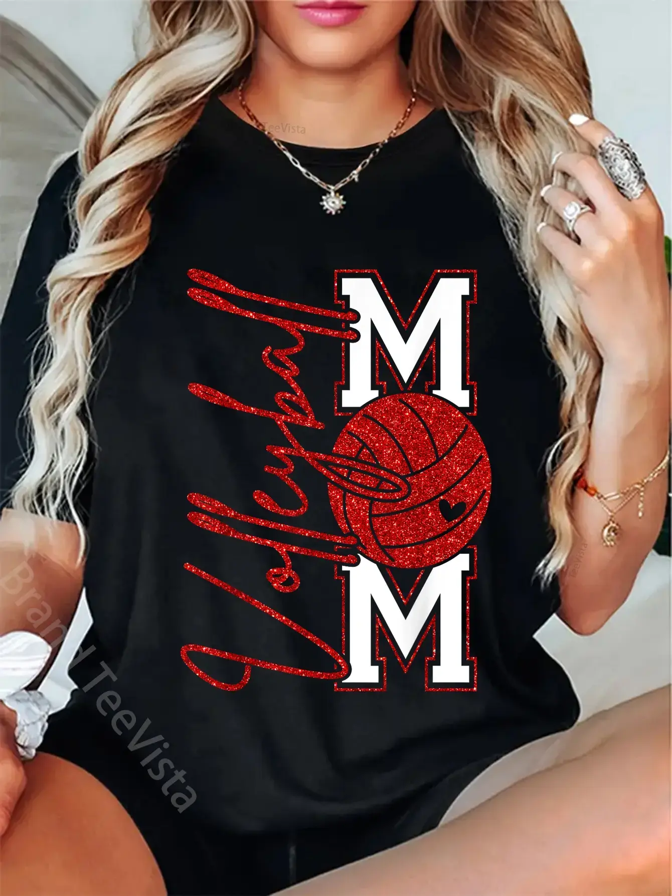 Women's Check Pattern Volleyball Mom Graphic Top - Lady's Casual Short Sleeve Round Neck Tee, Loose Fit, 3xl 4xl 5xl Sizes for Game Day & Everyday Wear