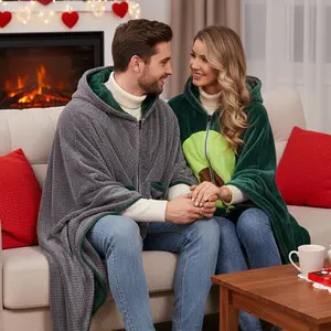 PETREL Valentine's Day Gifts for Double-Sided 12V heated wearable blanket hoodie,15000mAh battery operated heated reversible blanket,Solid color & Avocado Wearable Heated Blanket,heated poncho with battery,heated robe for Car,Indoor,Party,Outdoor,Camping