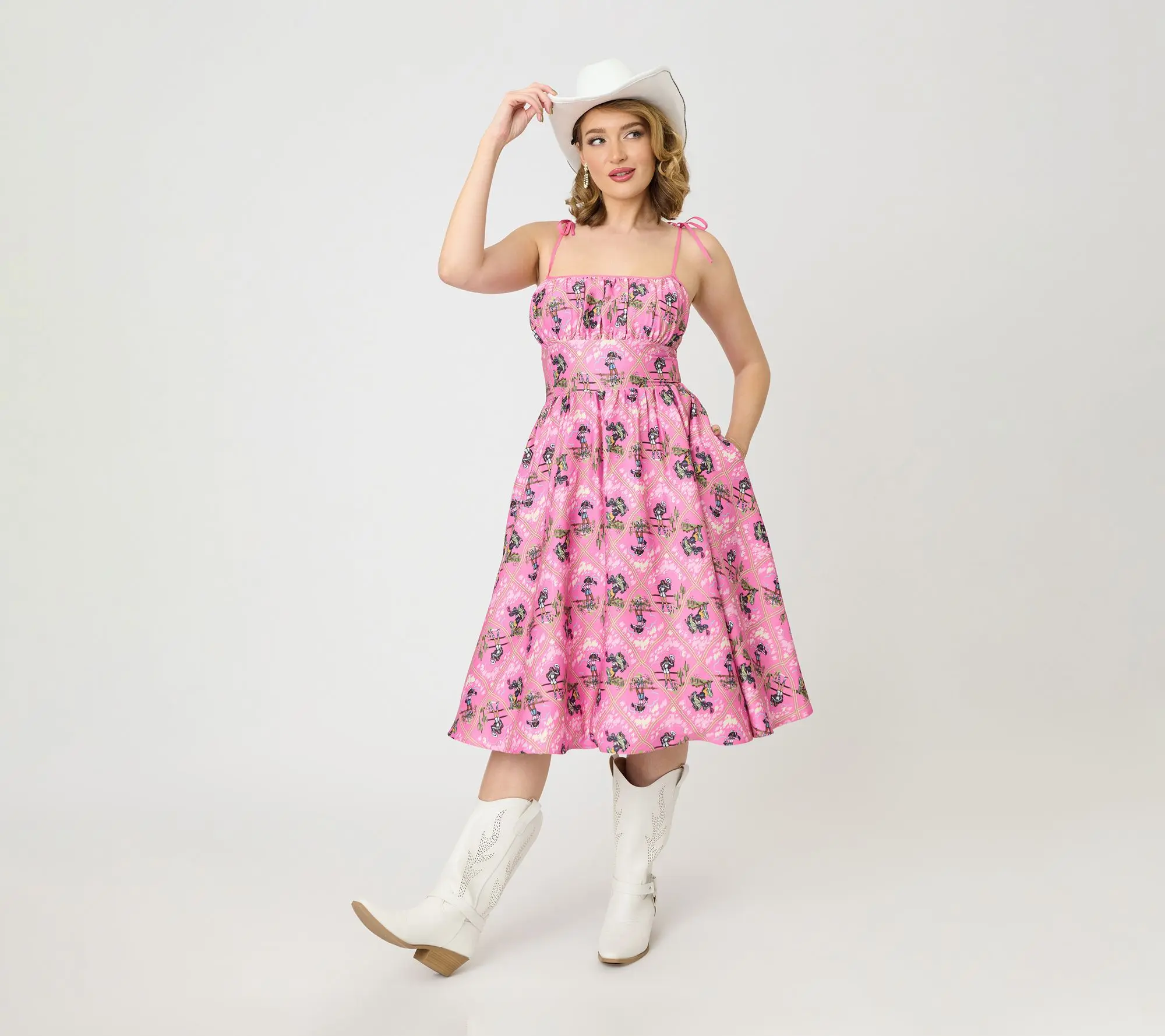 Unique Vintage x Barbie Pink Rodeo Sleeveless Swing Dress