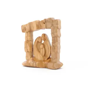 Olive Wood Nativity Scene_ Holy Family in Grotto Frame