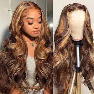 ILYquel P4/27 Highlight Body Wave Human Hair Wigs 13X6 HD Transparent Lace Frontal Wigs Pre plucked Body Wave Lace Front Human Hair Wig For Women