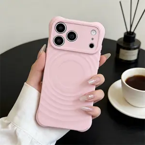 Minimalist Wave Ripple Texture Phone Case Built-in Magnetic Ring for MagSafe Wireless Charging Compatible with iPhone 17 Pro Max 16 Pro Max 15 Pro 14 13 Series Simple Color Combination Phone Case
