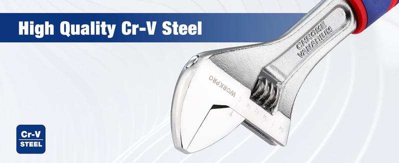 #JumpstartSale WORKPRO 3-pack Adjustable Wrench Set, Cr-V Wide Jaw Wrench With Rubber Anti-Slip Grip, 6-inch, 8-inch, 10-inch with Metric/SAE Scales, Chrome Plated