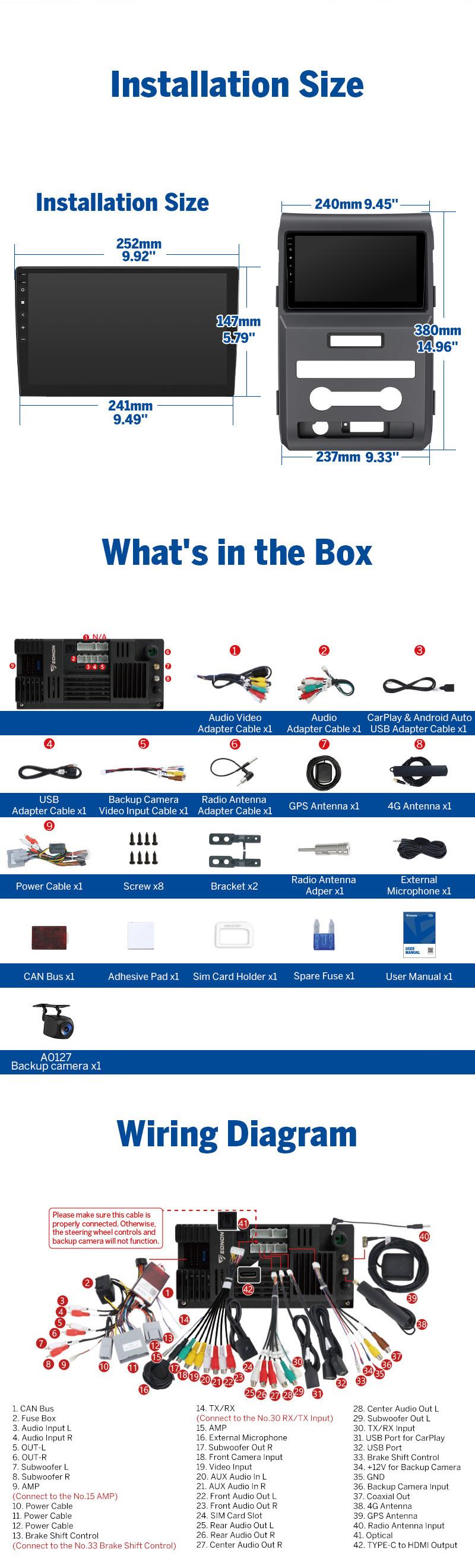 EONON Car Stereo for Ford F150 2009-2014, Wireless CarPlay & Android Auto Car Radio Touch screen, 9" Android 14 Car head unit, Steering wheel controls, Sub, Bluetooth, GPS Navigation, Backup camera, Jumpstart Sale - FDF1X7