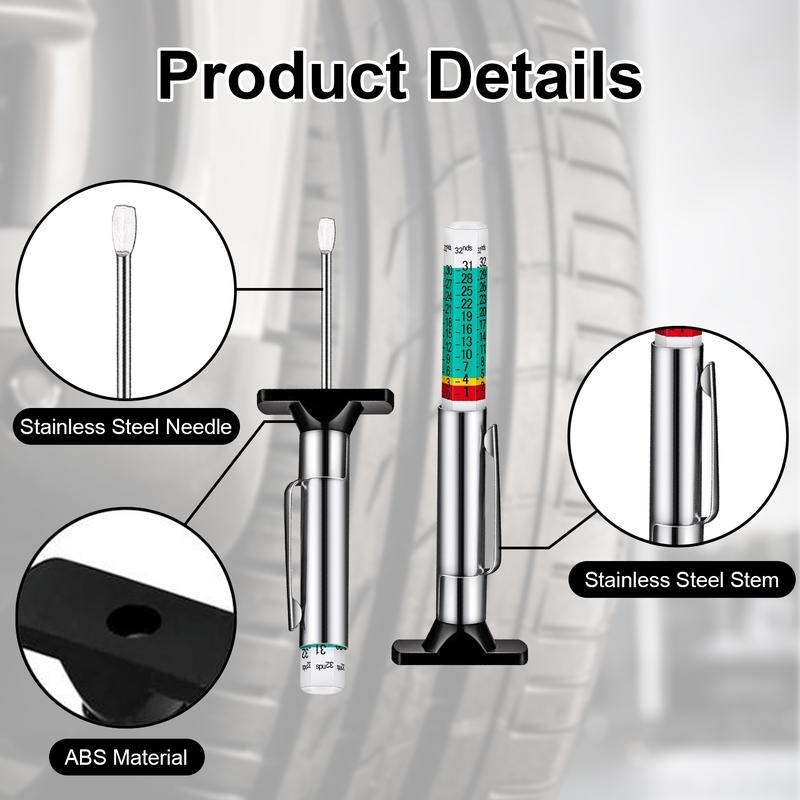 Universal 5PCS Tire Tread Depth Gauge, Color Coded Tire Depth Gauge with Pocket Clip in 1/32 Inch Increments, Accurate Tread Gauge Depth 32nds Measuring Tool for Car, Semi Truck Tire Tread Checker