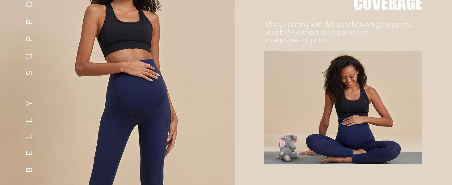 POSHDIVAH Women's Maternity Workout Leggings Over The Belly Pregnancy Yoga Pants with Pockets Soft Activewear Work Pants pregnancy supply Springtok cute outfits