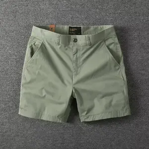 Men's Casual Cotton Shorts Summer Solid Color Slim Fit Loose Fit Thin Three-quarter Length Pants European American Workwear Menswear Breathable Stylish Tropical Plain Trouser Top Asian Beige PocketGift