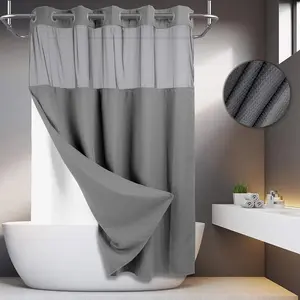 Grey No Hook Shower Curtain with Snap in Liner -grey Double Layer Shower Curtain -Fabric Waterproof Inner Liner, White Cloth Shower Curtains Washable,72 x75 Inch showercut Home Essentials