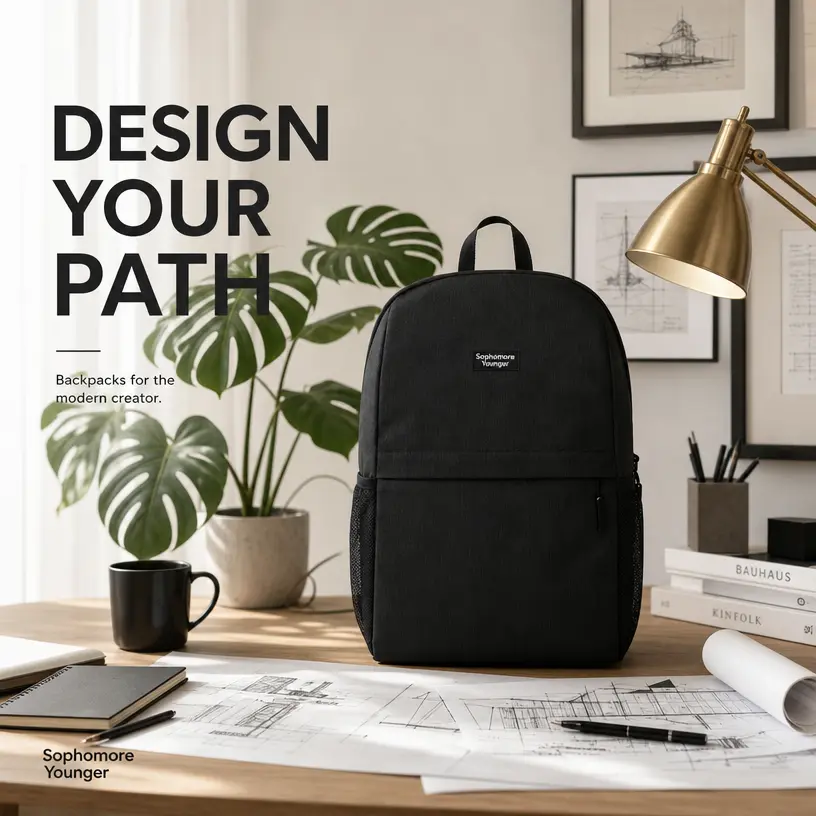 Minimalist black backpack — designer commuter laptop backpack, lightweight student school bag for everyday travel and trips