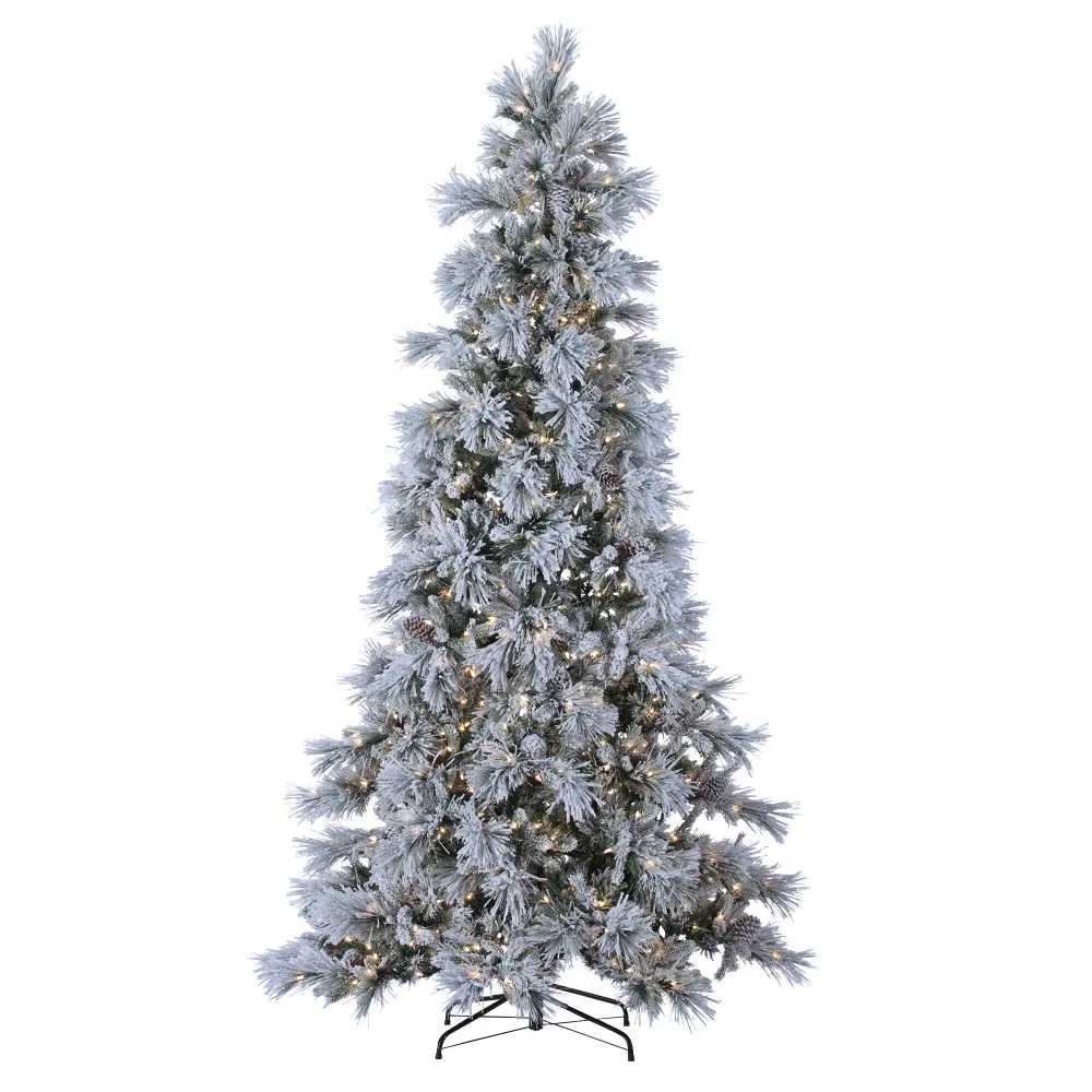 Sterling 5852-90C 9' Tall Pre-Lit Lightly Flocked Snowbell Pine Christmas Tree, 900 Twinkling Lights, 72" Lead Cord, 64" Diameter, Metal Ornaments, Holiday Decoration, Green Festive Decor