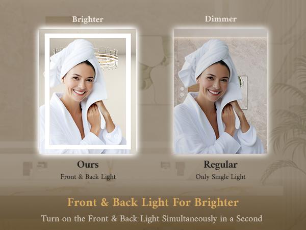 TETOTE LED Bathroom Mirror with Front & Back Lights, Stepless Dimming, 3 Light Colors, Anti-Fog & Smart Memory, Shatterproof Tempered Glass, Plug-in/Hardwired