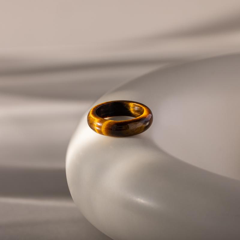 Skinny Tiger's Eye Ring by Caitlyn Minimalist - Natural Brown Gemstone Stacking Ring - Unique Statement Ring - Boho Jewelry - Friend Gift