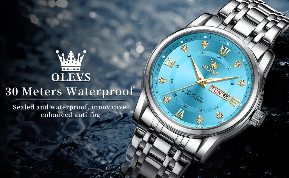 OLEVS Classic Men's Watches Stainless Steel Quartz Analog Date Display Waterproof Business Wristwatch with Luminous Feature