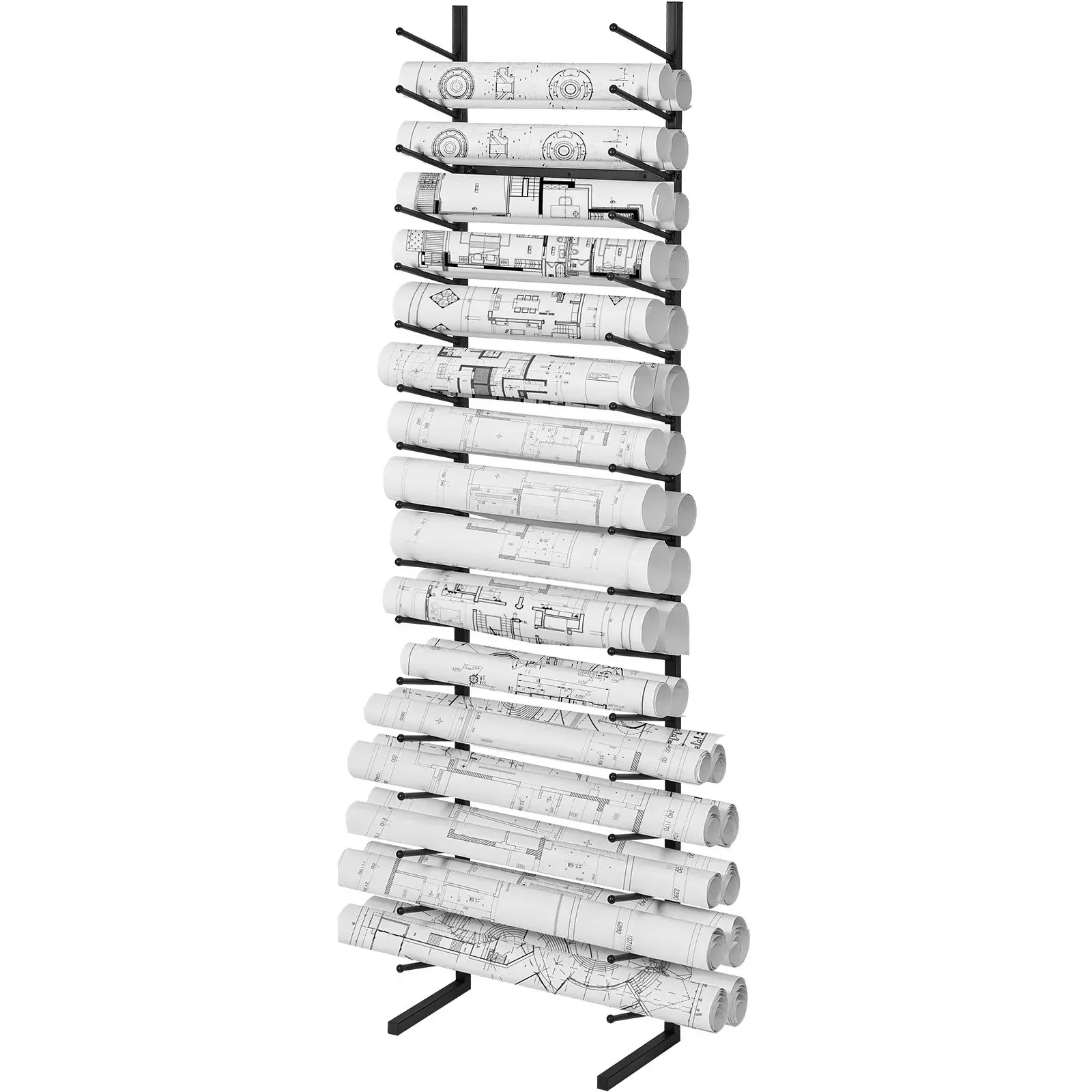 16-Tier Metal Vertical Blueprint Storage Functional Rack - Mobile Roll File Cart with Wheels, Blueprint Cabinet, Poster Display Organizer for Office, Construction Plan Holders (18.1 Lbs / 8.2 Kg, 21.3×11.2×83.7 in), Blueprint Storage Rack