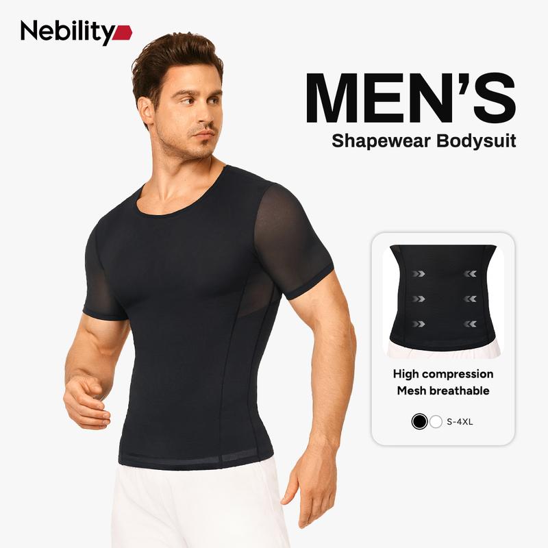 【LIVE】Nebility Men’s Mesh Compression Shapewear Top - Tummy Control, Anti-Odor Cool Breathable Quick-Dry Fabric, Menswear for Everyday Wear and the Gym