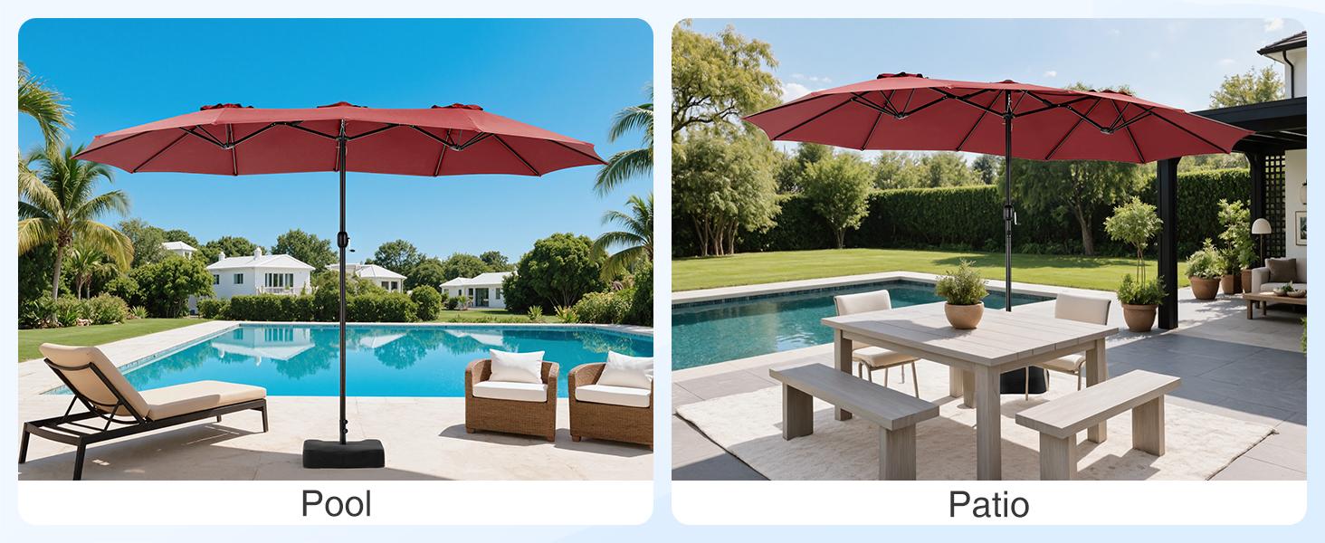 15ft Large Patio Umbrella with Base Included, Rectangle Table Umbrella Outdoor Patio, Outside Umbrellas for Deck, Market, Backyard