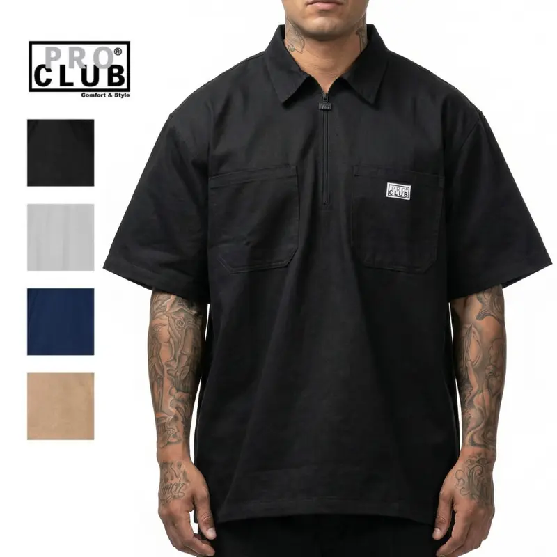 Pro Club Men's Heavyweight Half-Zip Work Top - Stretch Fabric Menswear, Relaxed Fit, Soft Cotton Spandex, Durable, Chest Patch Pockets, Zipper Closure, Machine Washable, Classic Plain, Small, Outdoor Wear