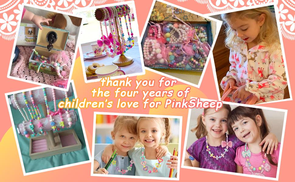 PinkSheep Kids Classic Jewelry - 6 Sets of Beaded Necklaces & Bracelets for Girls, Versatile Accessories for Various Occasions