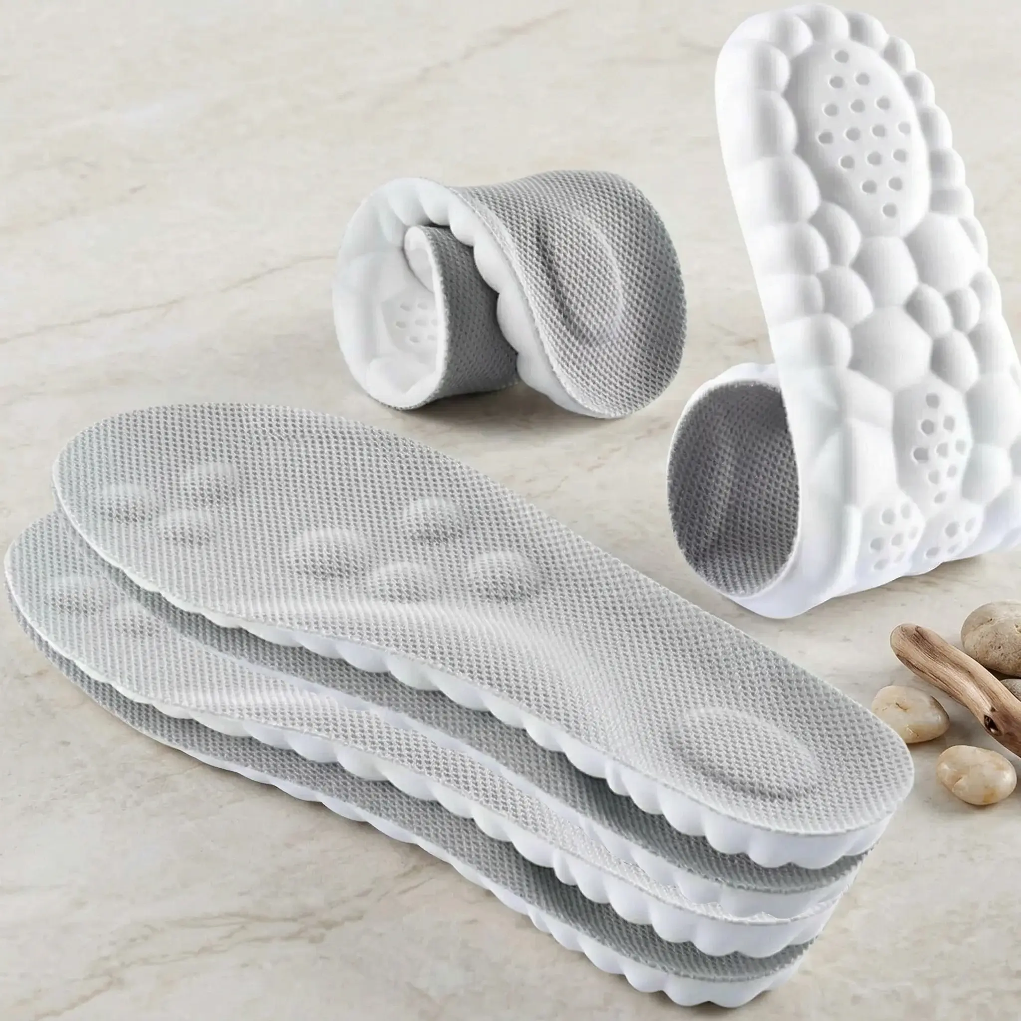 4D Cloud Cushion Memory Foam Arch Support Insoles (4 Pairs) for Men-Women, Soft Shock-Absorbing Breathable Footwear Pads with U-Shape Heel Support, Quick-Dry Trimmable Inserts for Long-Time Standing, Compatible with Casual Sneakers-Work Boots