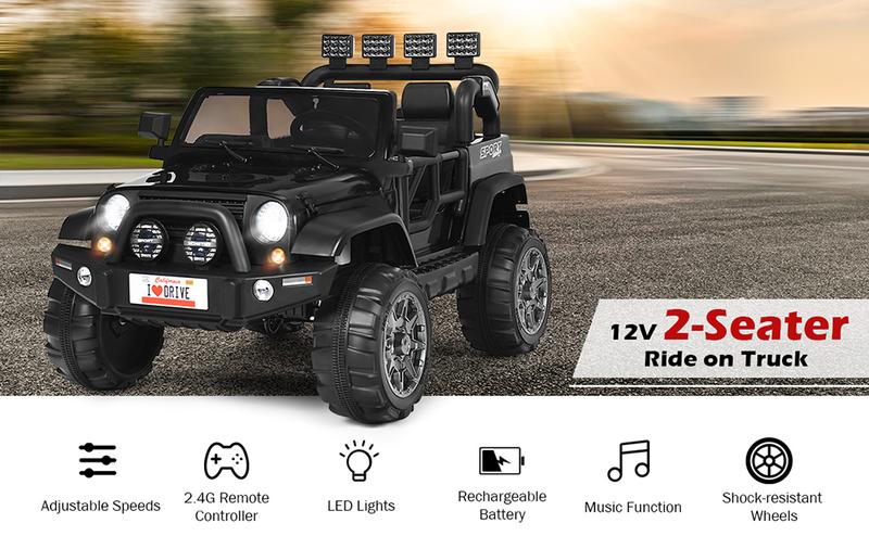 [Costway] 2-Seater Ride on Truck, 12V Battery Powered Electric Vehicle Toy w/Remote Control, 2 Doors Open, Spring Suspension, springtok