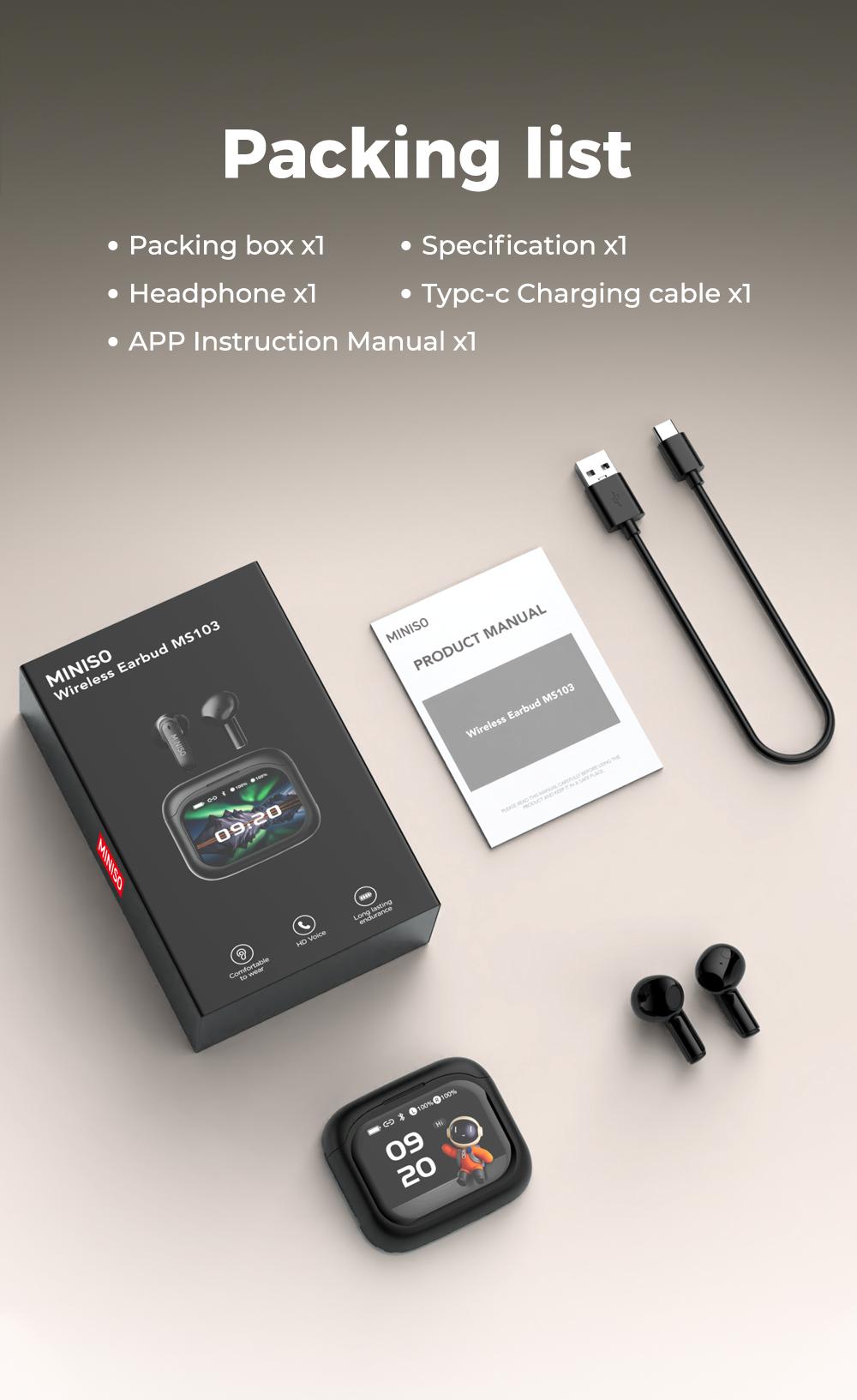 MINISO 103  AI Headset Translates 134 Languages Wireless Noise Cancelling Earbuds with Smart Screen Case, Clear Calls, App Translation, 30H Battery, Bluetooth 6.0, IPX5