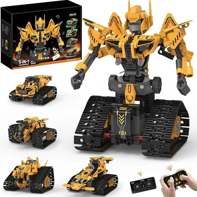 5-in-1 STEM Robot Building Kit, 373+ Pcs Blocks for Kids Ages 8-12, Remote & APP Control Programmable Coding Electric Toy Gift for Boys & Girls