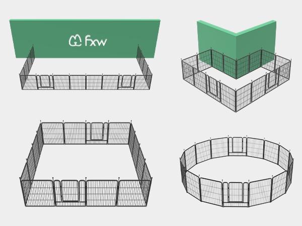 FXW Rollick Unleashed Dog Playpen, Add-On 2/4 Panels for Indoor, Yard, RV Camping, 24"/32"/40"/45"/50" Height for Small/Medium/Large Dogs, Black│Patented