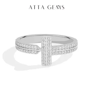 ATTAGEMS T Shape Design 1.0mm Round Cut Lab-Created Moissanite Ring for Women 18K Gold Plated Ring Daily Wear Birthday Holiday Gift Fine Jewelry R350