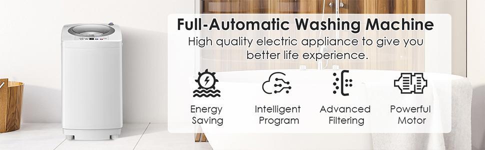 COSTWAY Full-Automatic Portable Washing Machine, W/LED Display, Drain Pump, Compact Laundry Washer and Dryer Combo for Home, Dorm, Apartment, RV, Camping