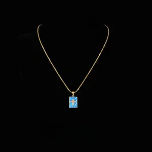 ORELLE-Faith Cross Necklace – Gold Plated Opal Pendant with CZ Stones, Minimal Christian Jewelry for Daily Wear, Meaningful Gift for Men & Women