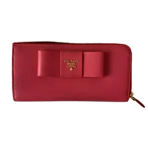 Pre-owned PRADA Wallet Small Leather Goods fiocco bow pink saffiano leather zip around authentic with COA and box
