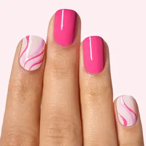DASHING DIVA Once Upon A Watermelon Semi-Cured Gel Nail Strips - Hot Pink & Baby Pink with Silver Glitter and Swirls