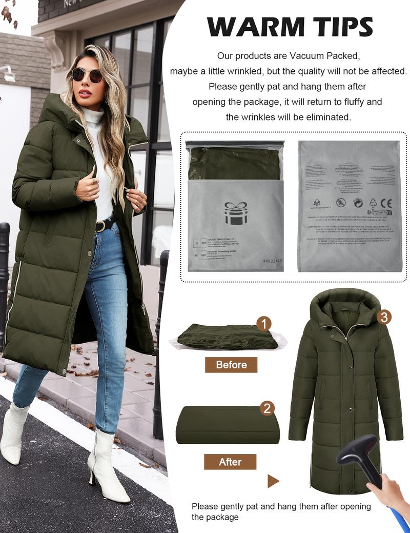 UMIPUBO Womens Winter Long Puffer Coats Down Thicken Warm Quilted Jacket Mid-Length with Side Zipper and Hood Outerwear