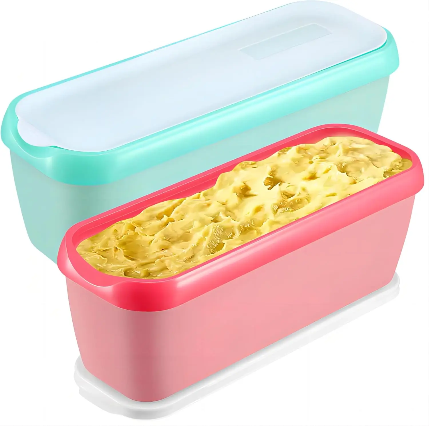 Reusable Ice Cream Containers Set of 2, 1.5 Qt Stackable Freezer Storage Tubs, Kitchen Preserving Containers for Yogurt, Sorbet, Gelato, Reusable Tubs