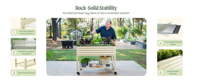 Rolling Elevated Raised Garden Bed V Series 2' x 4' with Legs & Storage Rack for Patio Porch 700 Lbs Capacity Outdoor Planter Box for Vegetables Flowers Herbs Heavy Duty Planter Pot Plant Stand