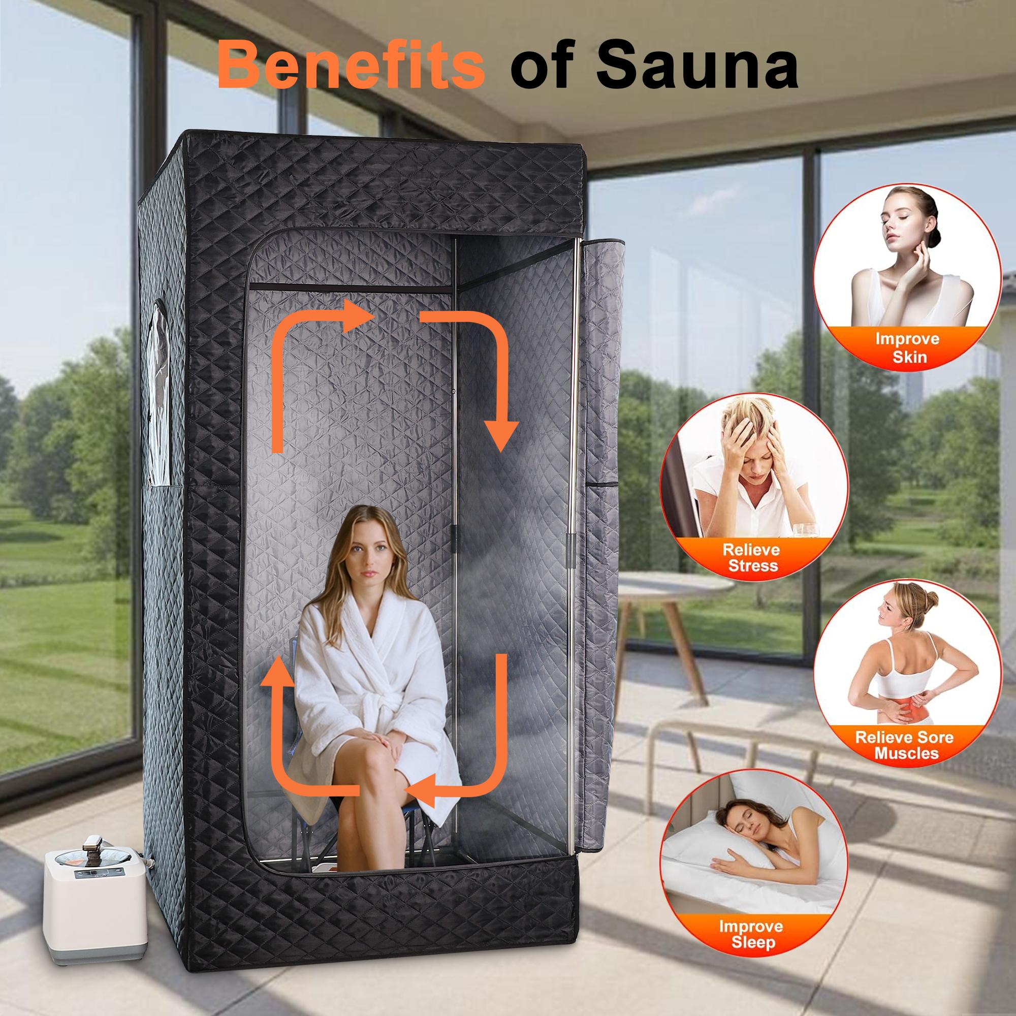 Upgraded 1200W Portable Home Steam Sauna Kit 3L Personal Sauna with Remote Control & Blue Chair for Relaxation Detoxification