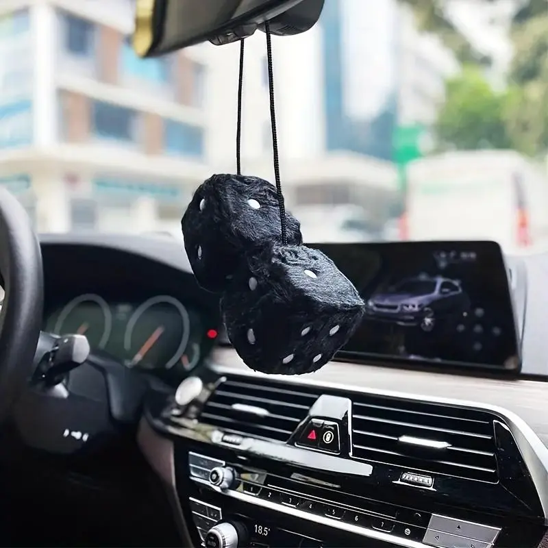 Nostalgic Long Plush Dice Couple - Fashionable Eye-Catching Decoration for Your Car, Comfortable Environment Enhancer, 1 Pair