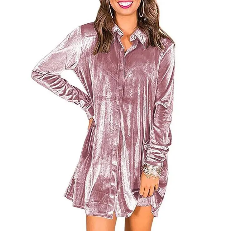 Cicy Bell Women's Velvet Button-Up T-Shirt Dress with Pockets Irregular Hem Waist-Cinching Medium Thickness Chic Design Cicy Bell Women's Velvet Button-Up T-Shirt Dress with Pockets Irregular Hem Waist-Cinching Medium Thickness Chic Design