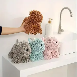 Daily Puppy Shaped Hand Towel Soft Absorbent Chenille Polyester Geometric-pattern Cartoon Dog Figurine Hangable Kitchen Bathroom Supplies home hotel use wash cloth people