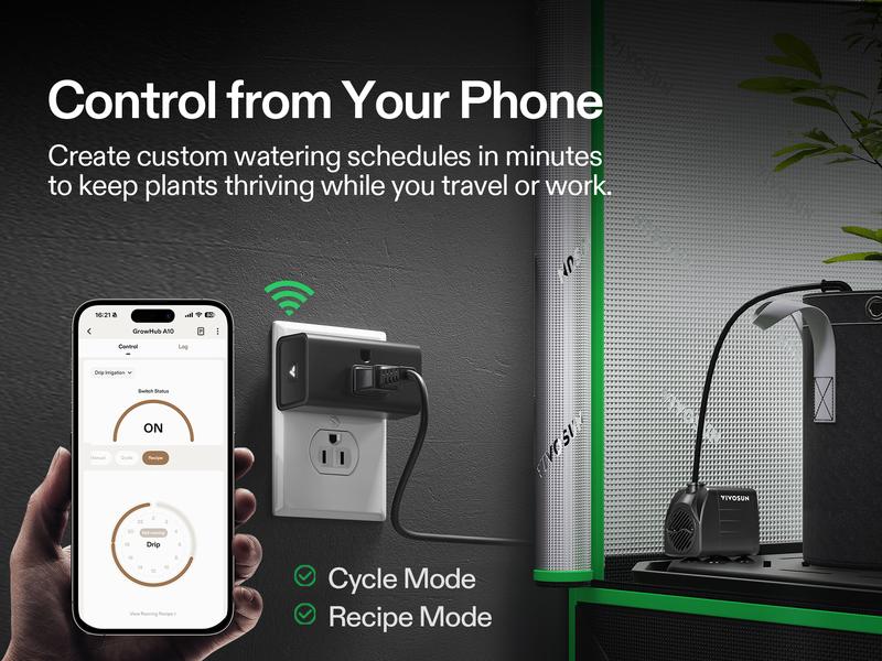 VIVOSUN Automatic Drip Irrigation Kit, Smart Watering System with 16 Drip Emitters, 4mm Fast Flow, App-Controlled A10 GrowHub, Quiet 15W Pump, Anti-Siphon & Filtered for Indoor & Outdoor Plants