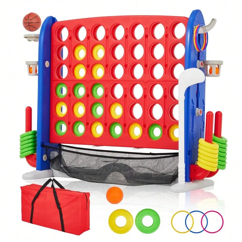 Gaomon Giant 4-in-a-Row Combo Game Table, 3-Level Height Adjustable 4-To-Score Set with Golf, Basketball & Ring Toss, Ideal for Family Holiday Parties