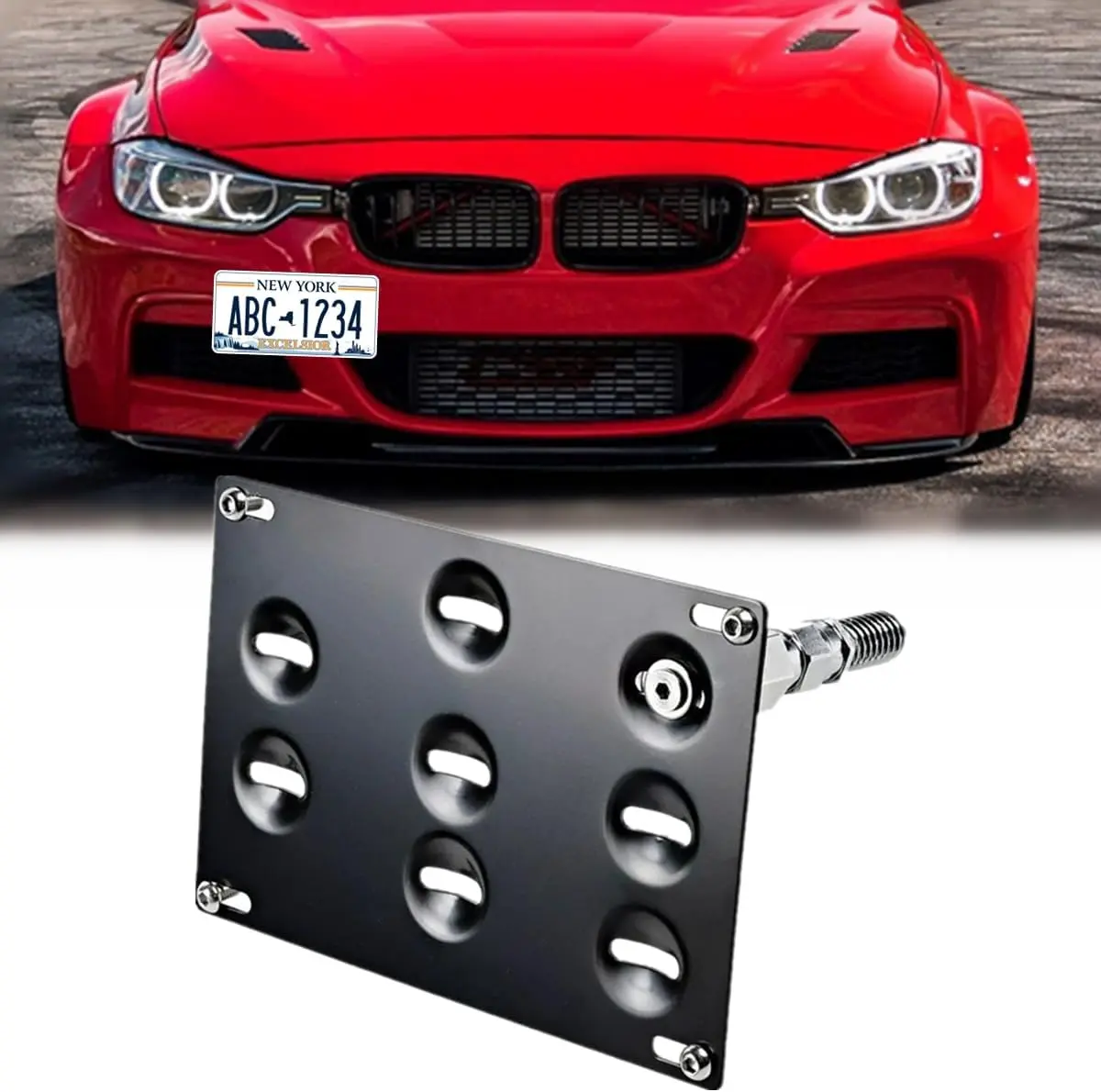 Drill-Free Front Tow Hook License Plate Frame for BMW 2 3 4 5 Series X3 X4 Z4 i3 F22 F30 F31 F32 F33 F36 F07 F10 F11 G30 Relocator Holder Front Bumper Frame (F Chassis)