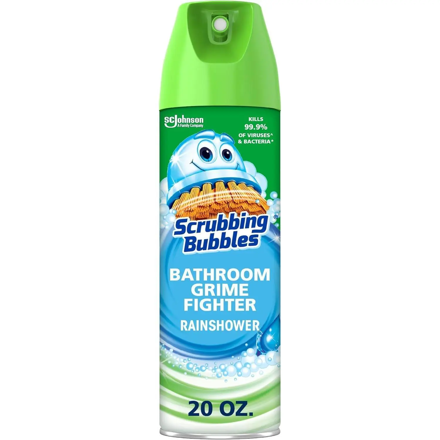 Scrubbing Bubbles Household Bathroom & Shower Cleaning Spray Disinfectant Aerosol Can, Foaming Bathtub Grime Fighter, Rainshower Scent, 20oz