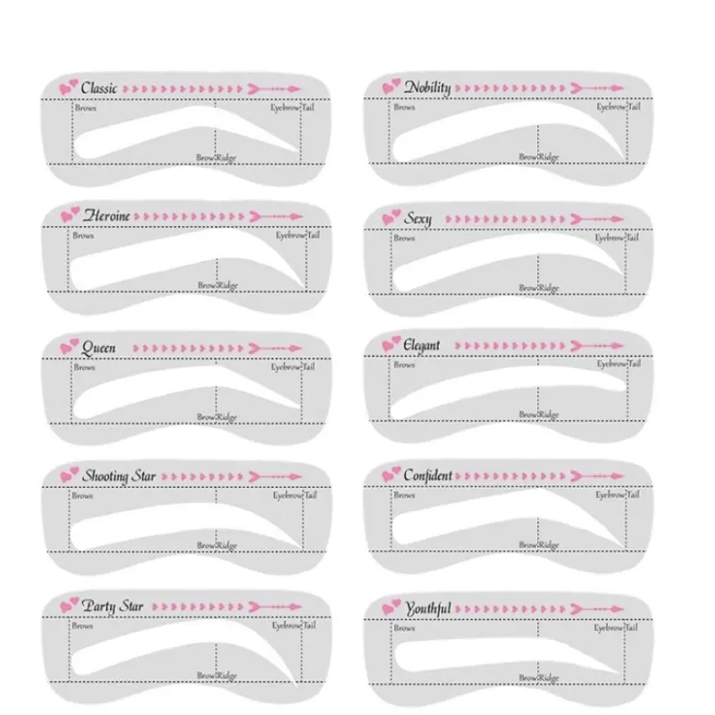 10-Piece Eyebrow Shaping Template Set, Reusable Lightweight Makeup Tools, Cosmetic Tools for Beginners and Professionals, Create Perfect Eyebrow Shapes, Eyebrow Kit, Eyebrow Stencil Kit, Eyebrow Templates, Eyebrow Styling Kit